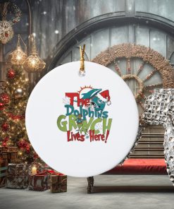 the miami dolphins x grinch lives here christmas ornament Circle