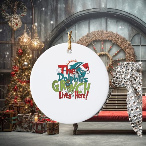 the miami dolphins x grinch lives here christmas ornament Circle