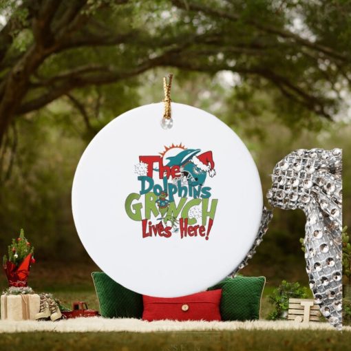 the miami dolphins x grinch lives here christmas ornament Circle