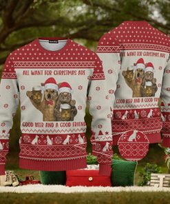 Cat All I Want Are Good Beer And Good Friend Ugly Christmas 3D Sweater Gift For Men And Women