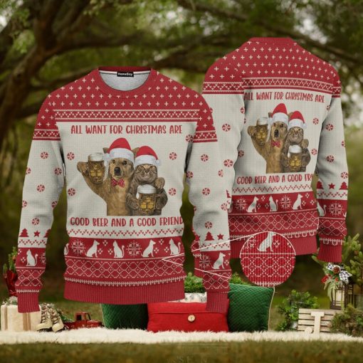 Cat All I Want Are Good Beer And Good Friend Ugly Christmas 3D Sweater Gift For Men And Women