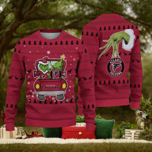 tlanta Falcons And Grinch Driving With Pine Trees Ugly Christmas Sweater