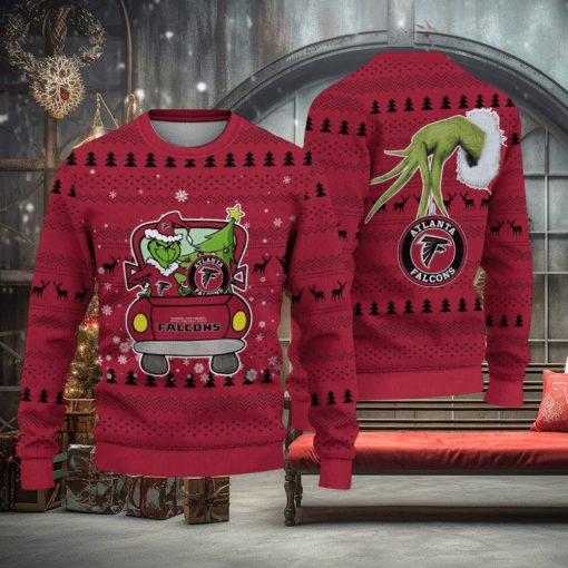 tlanta Falcons And Grinch Driving With Pine Trees Ugly Christmas Sweater