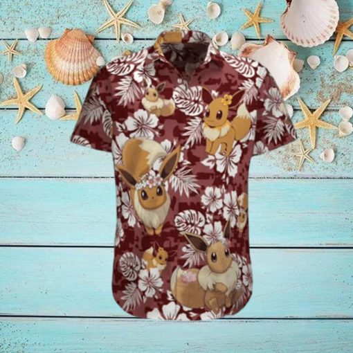 Aloha Eevee Pokemon Hawaiian Shirt Palm Leaves Pattern Summer Beach Gift