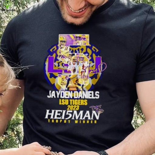 5 Jayden Daniels LSU Tigers 2023 Hei5man trophy winner signature hoodie, sweater, longsleeve, shirt v-neck, t-shirt