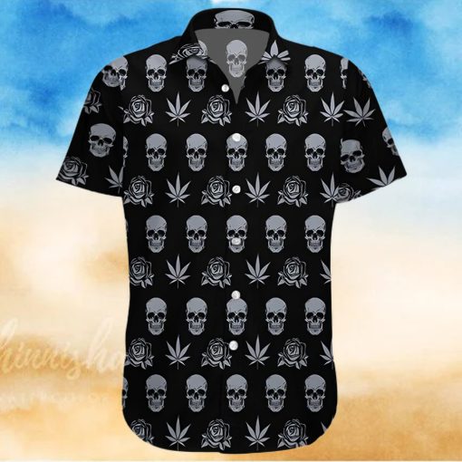 Buy Hawaiian Shirts Black Weed Rose And Skull 1