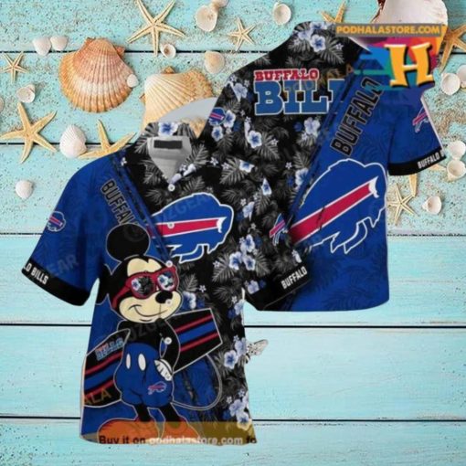 Buffalo Bills NFL Hawaiian Shirt Mickey Print Floral Pattern Summer For Sports Fans