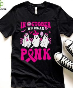 In October We Wear Pink Ghosts and Groovy Breast Cancer T Shirt