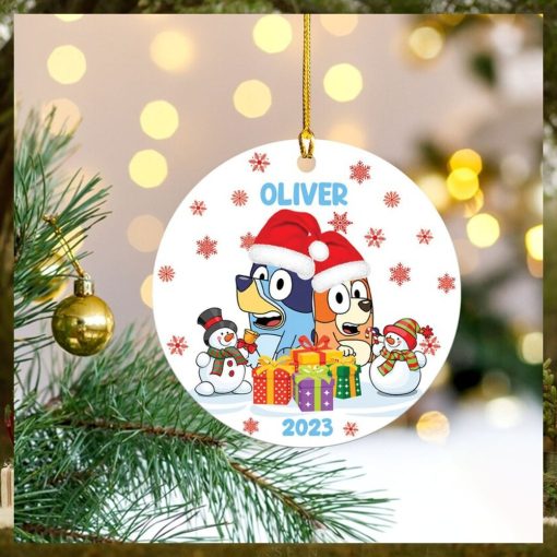 Family Bluey Christmas Ceramic Ornament 2023, Gift For Family Christmas