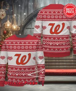 walgreens red white design logo snowflake heart ugly christmas sweater