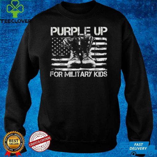 Purple up for Military Kids USA American Flag Military Boots T Shirt