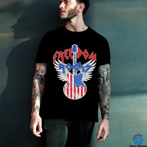 Freedom Rocks 4th Of July Patriotic Usa Flag Rock Guitar Shirt