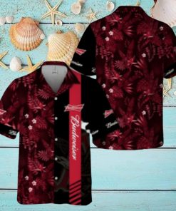 Budweiser Beer Hawaiian Shirt Red Tropical Foliage On Dark Theme