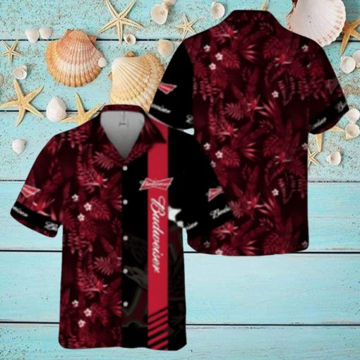 Budweiser Beer Hawaiian Shirt Red Tropical Foliage On Dark Theme