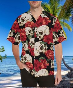 Skull Red Rose Hawaiian Shirt