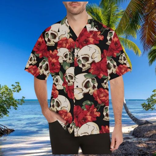 Skull Red Rose Hawaiian Shirt