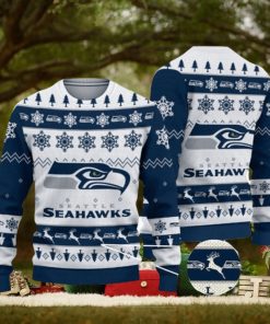 Seattle Seahawks Snowflakes Reindeer Pattern Xmas Ugly Christmas Sweaters