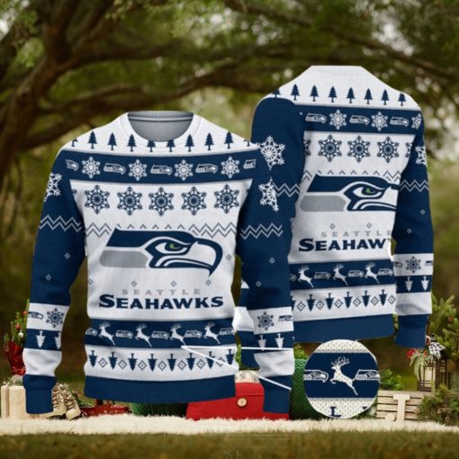 Seattle Seahawks Snowflakes Reindeer Pattern Xmas Ugly Christmas Sweaters