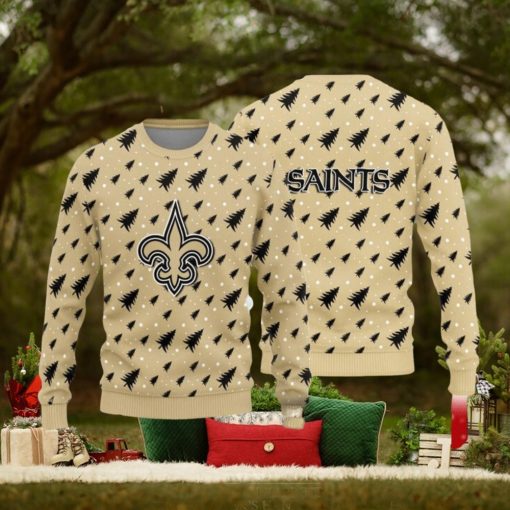 New Orleans Saints Christmas Pine Tree Patterns Pattern Knitted Ugly Christmas Sweater AOP Gift For Men And Women